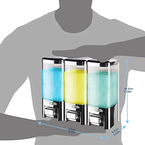 SVAVO V-8103 Triple Chambers Plastic Wall Mounted Liquid Hand Soap Dispenser for Hotel Bathroom, Chrome 500ml3 Pack of 1 - Thumbnail 3