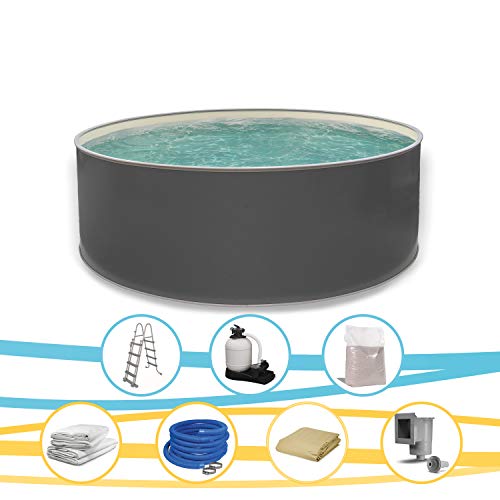 Paradies Pool® Edition grau Komplettset 1 rund, 350x120cm (Ø x H), Stahlwandbecken grau, Poolplane in Sand 0,6mm… – Bild 3