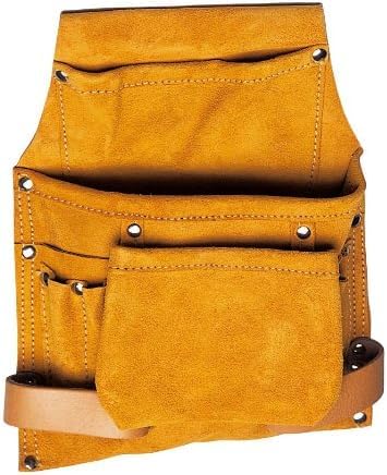 3+2 Genuine Leather Carpenter's Electrician Tool Bag 3 Wide Pockets and 2 Hammer Loops Tool Bag for Hand Tools