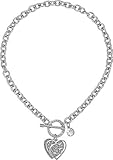 guess womens logo overlay on pave heart charm toggle front necklace silvercrystal one size