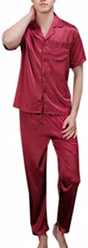 Fulok Mens Relaxed Solid Ice Short Sleeve Pajama Set amaranth M
