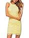Lamilus Women's Summer Backless Halter Neck Lace Mini Short Casual Shift Dress,Yellow,Small