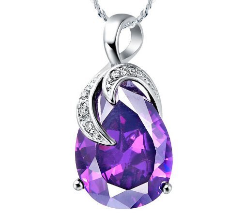 Sterling Silver Plated Necklace Teardrop Purple Pendant EG- B00DHLMHVE