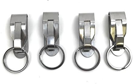 Belt Buckle Clip Keychain with Loops Silver Spring Stainless Steel (Pack of 4)