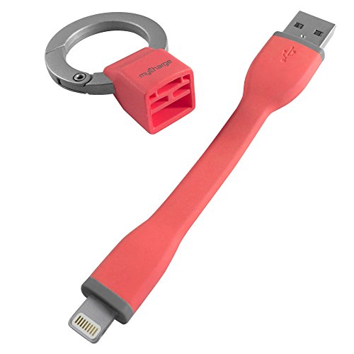 myCharge iPhone Charger Lightning Cable (4-Inch) Keychain - PowerCord Go Short Cord for Portable Chargers | MFI Certified for Apple iPhone 11, XR, XS, X, 8, 7, 6, SE, 5, iPad, AirPods, Watch - Pink