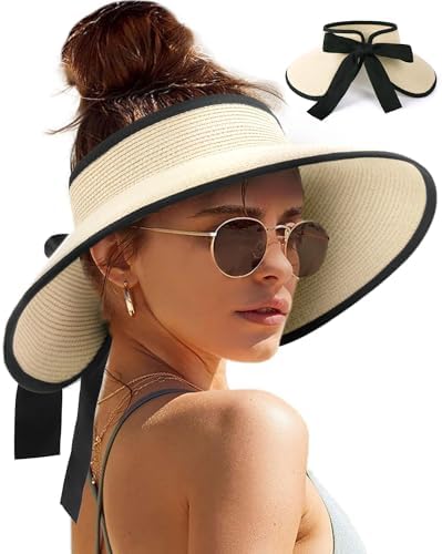 FURTALK Sun Hats for Women Wide Brim Beach Hat Straw Visor  display picture 1