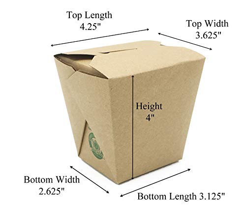 Takeout Food Container Boxes - Microwavable - Pack of 25 - Disposable - Recyclable - Easy Fold and Close Chinese Box - Kraft Brown (26 oz)