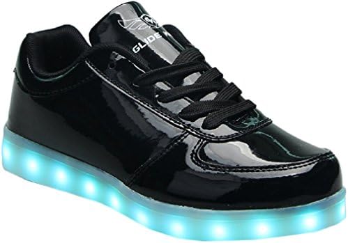 LED Light Up Low-Top Shoes 11 Color Patterns, USB Rechargeable, Sneakers For Men, Women, Boys, Girls (43 EU/12 W0men/9-9.5 Men, Black Glossy)