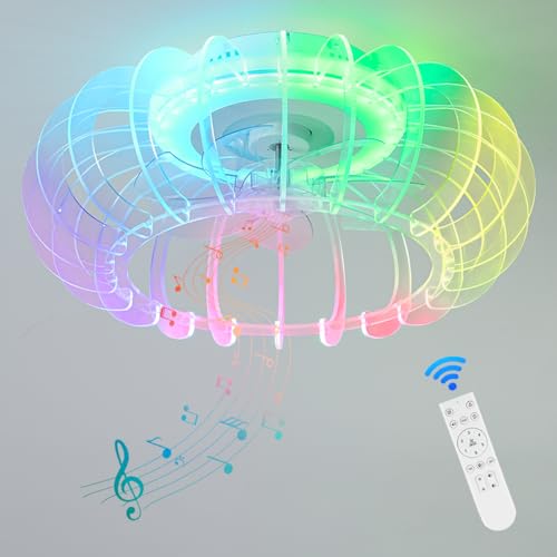Photo 1 of RGB Bladeless Ceiling Fan with Light and Remote LED Smart Low Profile Ceiling Fans Bluetooth Enclosed 6 Speed Color Changing Fans with Speaker for Bedroom Living Room Kids Room 21"