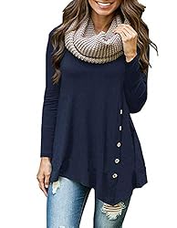 Women's Long Sleeve Casual Scoop Neck Tees Button