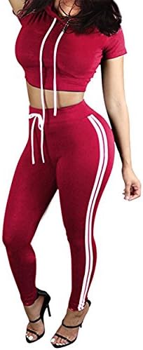 Akery Women Sport Bodycon Crop Top Long Skinny Pant Set Sweatsuits