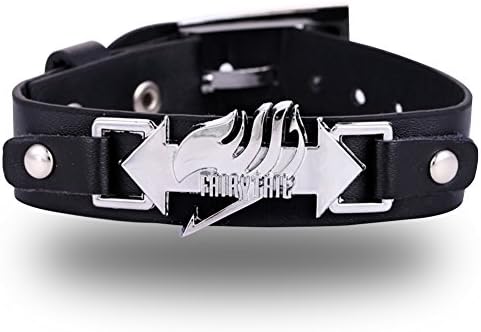 Fairy Tail Wrist Bracelet Black Leather Alloy Fancy Cosplay Costume , Silver , One Size