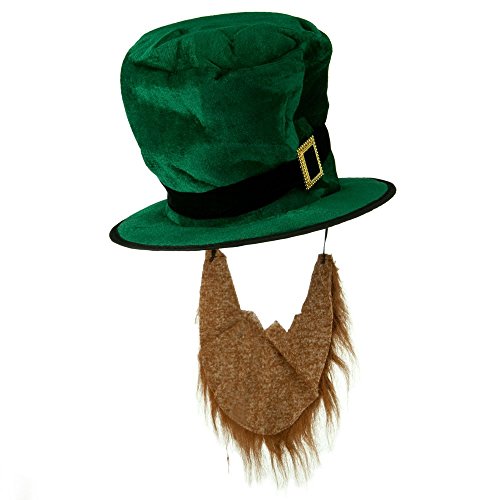 Adult Plush Leprechaun Green Top Hat w/Buckle Accent & Beard