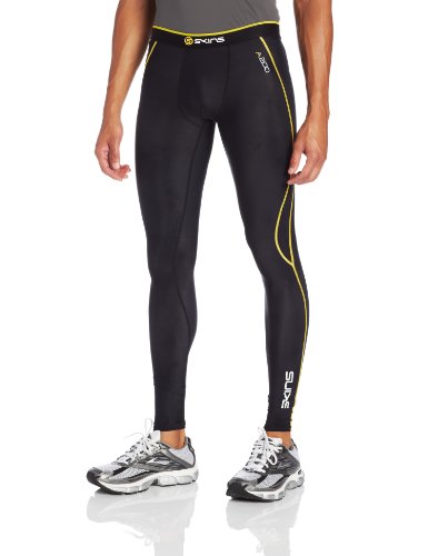 Skins A200 Men's Compression Long Tights, Extra Small, Black/Yellow
