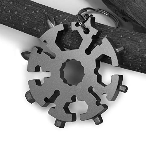 KYZZ-Forma-del-Copo-de-Nieve-de-la-Bicicleta-de-mltiples-Funciones-de-la-Herramienta-de-Acero-InoxidableMetal-del-Acero-Negro-Llavero-Multiuso-Gadget