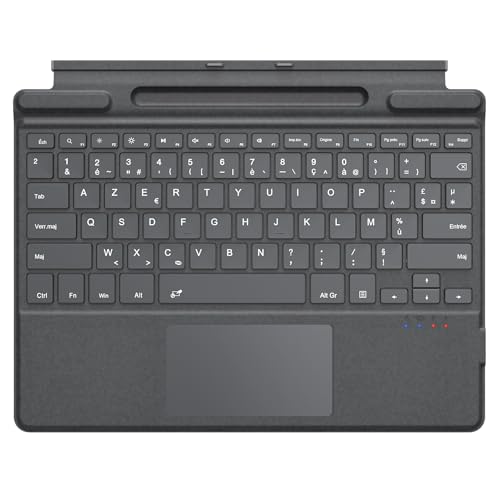 MoKo French Touchpad Bluetooth Tastatur für 13 Zoll Microsoft Surface Pro 11/ Pro 10/ Pro 9/ Pro 8/ Pro X, AZERTY Layout Slim Wireless Type Cover Tastatur mit Stifthalter (kein Laden), Grau