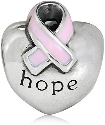 BEST SELLING Multiple Styles You Choose Sterling Charms Beads Pendents Beads On Sale Gifts (Fits Pandora, Troll, Baigi, Chamilia, Zable, &amp; Similar Bracelets Necklaces) (Pink Ribbon Breast Cancer Hope)