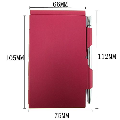 Cmxsevenday C68809 Pocket Size Aluminium Alloy Memo Pad Holder, with Ball Point Pen - Red