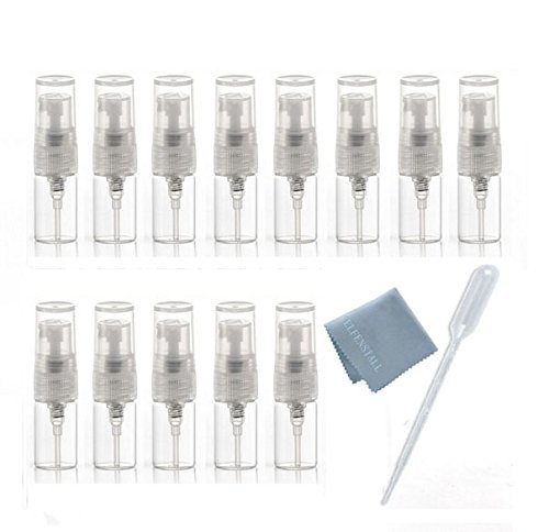 Elfenstall- 20pcs Mini Clear 2ml 5/8 Dram Fine Mist Atomizer Vial Glass bottle Spray Refillable Perfume Empty Sample Bottle With Clean Cloth Free Pipette for Travel Party