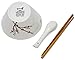 Ramen Soup Bowl Set of 1 - Chopsticks, Hooked Spoon, White with Japanese Plum (Ume) Flowers, by Umami Tableware - Great as Gift, Holds About 2 Cups of Noodles and Broth