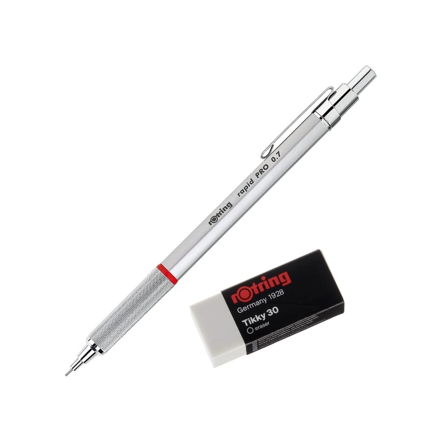 rOtring Rapid Pro precision pencil 0.7 silver 1904256 + Eraser