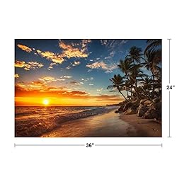 Sunset Over Tropical Beach Palm Tree Ocean Photo