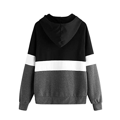 WUAI-Women Autumn Winter Casual Hoodie Color Block Long Sleeve Pullover Hooded Sweatshirts Topsï¼ˆGrey,X-Large