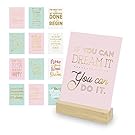 Eccolo World Traveler Inspiring Art Desk Stand, Wooden Block Stand, 12 Gold Stamped Inspirational Cards