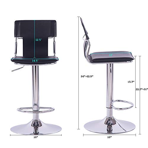 Sidanli Black Adjustable Swivel Counter Bar Stool Chairs with Back (Set