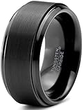 Charming Jewelers Tungsten Wedding Band Ring Black 10mm Men Women Comfort Fit 18k Rose Gold Step Edge Brushed Polished
