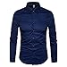 Manwan walk Men's Slim Fit Business Casual Cotton Long Sleeves Solid Button Down Dress Shirts (Small, Navy Blue)