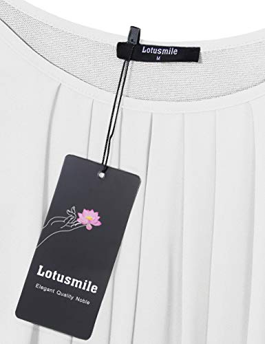 Lotusmile Women's Summer Cool Casual Sleeveless Pleated Chiffon Layered Cami Tank Top (Medium, White)