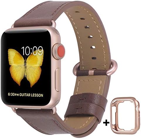 JSGJMY Compatible for Iwatch Band 38mm 40mm S/M Women Genuine Leather Loop Replacement Strap Compatible for iWatch Series 4 (40mm) Series 3 2 1 (38mm),Deep Coffee with Series 4/3 Rose Gold Clasp