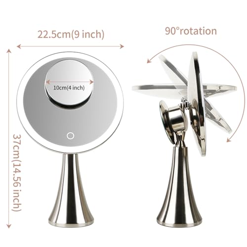 Surdy 9" Lighted Makeup Mirror, Vanity Mirror with Lights,4000 mAh Rechargeable,5x/10x Magnifying Mirror with 3 Color, Brightness Adjustable,360° Rotation Mirror, Women Gift
