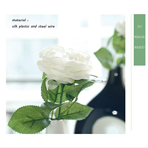 image for Gemdragon Artificial Flowers,Fake Flowers Silk 6 Heads Plastic Roses W