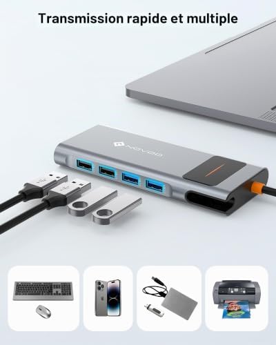 Hub USB C, Adaptateur Multiport 9 en 1 avec HDMI 4K@60Hz, 5 Ports USB, PD 100W, SD/TF, Adaptateur HDMI, Station d'accueil USB C pour MacBook Air M1/M2, HP, Dell, Lenovo, ASUS