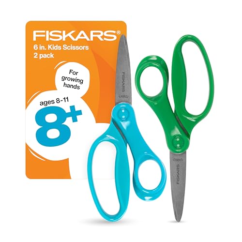 Fiskars 6" Big Kids Scissors for School, Ages 8+, Blue & Green, 2-Pack