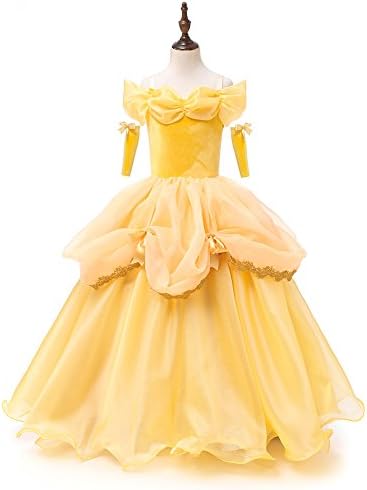 BKSKK New Yellow Tutu Dresses Belle Princess Girls Cosplay Christmas Dress Halloween Party Fancy Dress (12-13Y, Yellow)