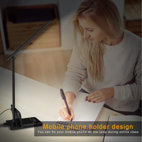 Somerick Schreibtischlampe LED - USB dimmbare Schreibtischlampe mit 5 Helligkeit & 5 Stufen, Schreibtischlampe mit Touch Control Licht zum Lesen, Büro, Arbeitszimmer (Schwarz)