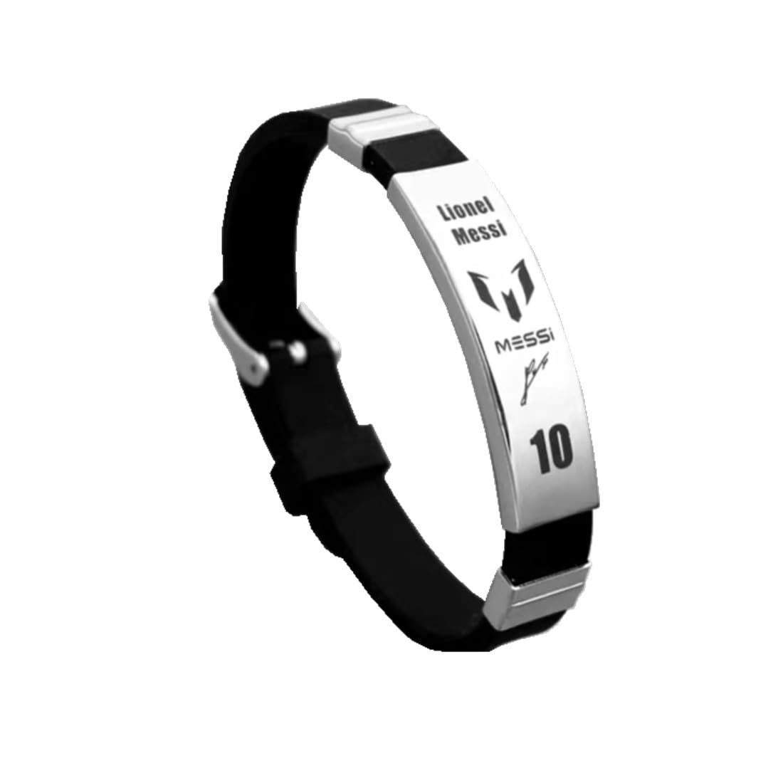 Ticome Messi10 Football Star Personalized Signature Stainless Steel Silicone Bracelet, Sports Trend Commemorative Jewelry Gift