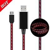 Micro USB Charging Lead, MKDGO 3ft Flat LED Light Up Sync Data Cable EL Visible Flowing Current High Speed Micro USB Cord for Android Phone Samsung HTC Nokia Sony Electronic Devices - Orange Red Light