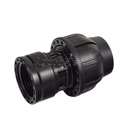 Agora-Tec PE-Fitting Kupplung 25 mm x 1 Zoll IG (30,3 mm) für PE-Rohr 25 mm SCHWARZ