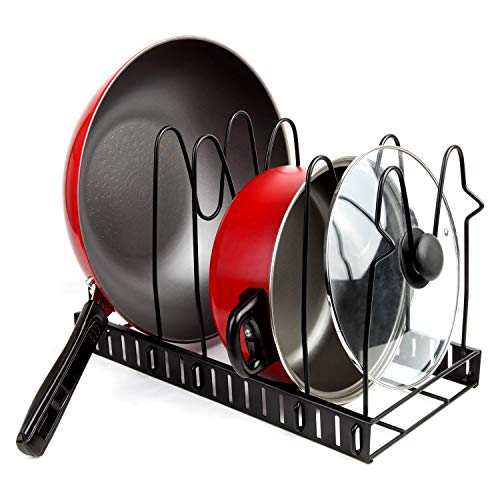 PENGKE Adjustable Pan and Pot Organizer Rack 5-Tier Lid Holder Black Kitchen Cabinet Pantry Storage Organizer
