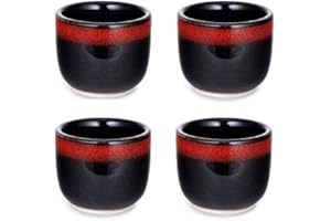 Hinomaru Collection Japanese Restaurant Style Porcelain Sake Cups 2 fl oz Reactive Glaze Design Commercial Grade (Red Black C