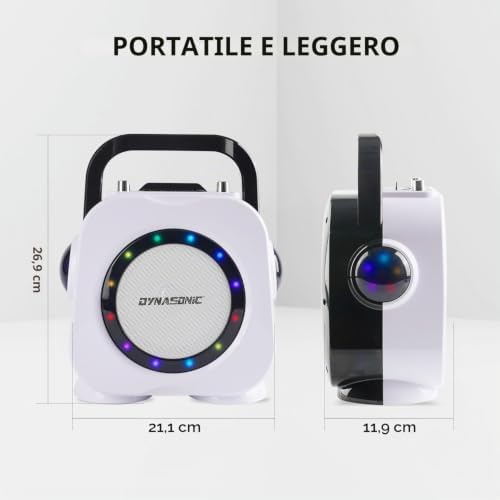 Cassa Bluetooth senza fili con luci LED. Macchina per karaoke portatile con due microfoni. Regalo originale. Altoparlante (Dk-201 nero)