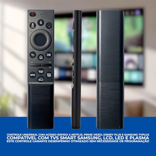 Controle Remoto Compatível Samsung para Smart TV — Teclas de Atalho para Netflix, Prime Video e + 2 - Funciona em Modelos 4K, QLED, Crystal, Neo QLED e OLED — Não Precisa Configurar