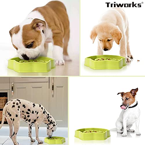 Slow Feeder Dog Bowl, Slow Feeding Petal Maze Dog Bowl, Healthy Diet Slow Eating Pet Bowl, Anti-Gulping Slow Feeder Stop Bloat Bowl for Small & Medium Size Dogs Green