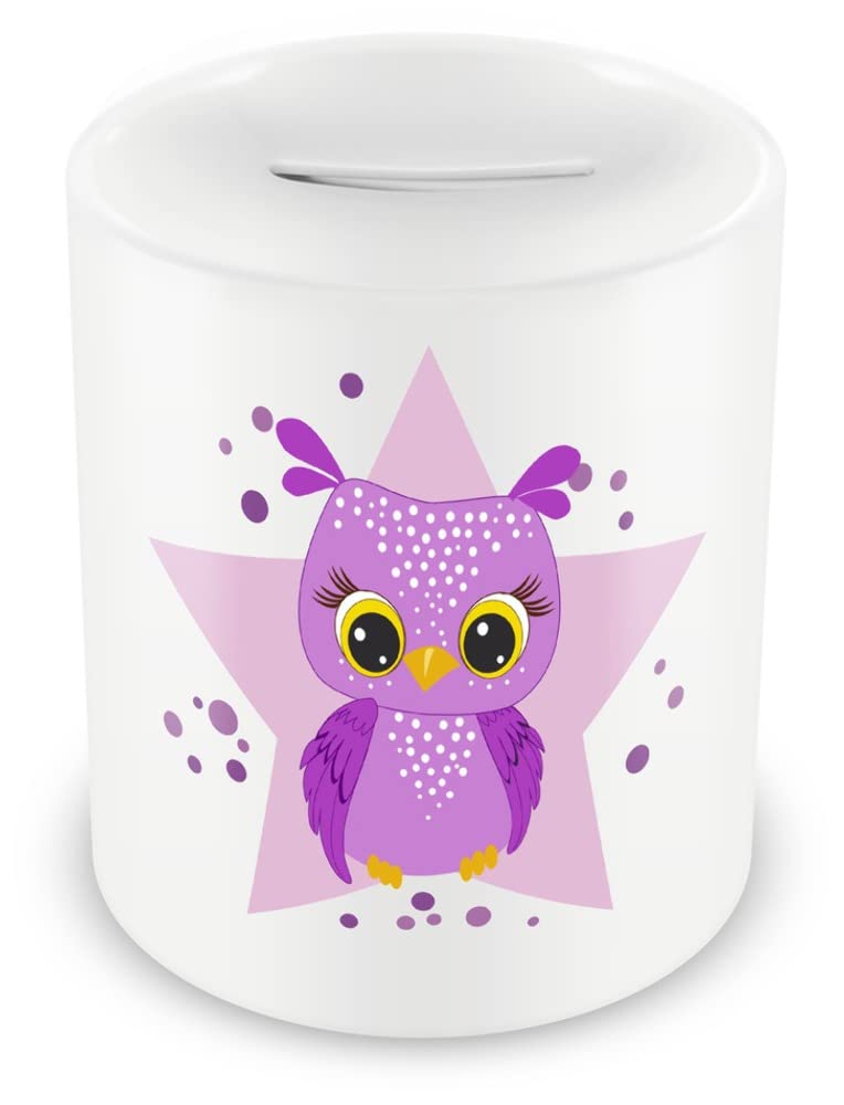 Samunshi® Children's Box with Purple Owl Motif - Boys and Girls Piggy Bank Box White