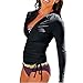 Women's UV Sun Protection UPF 50+ Long Sleeve Rash Guard Wetsuit Swimsuit Top (901 M, Black)