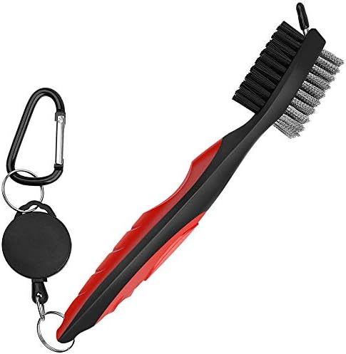 HUOFU Golf Club Brush Groove Cleaner with Retractable Zip-line and Carabiner, Golf Cleaning Tool Spike Groove Cleaner with Nylon and Metal Bristles HUOFU Golf Club Brush Groove Cleaner with Retractable Zip-line and Carabiner, Golf Cleaning Tool Spike Groove Cleaner with Nylon and Metal Bristles